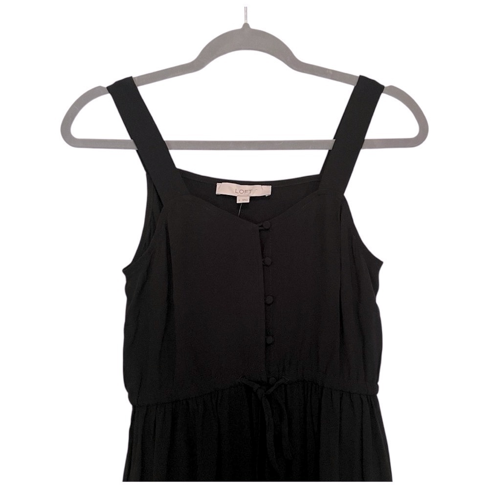 LOFT Ruffle Dress Hi Low Midi Black Button Sundress Size 0 - Picture 4 of 11